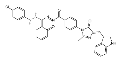 N-[(E)-[2-(4-chlorophenyl)hydrazinyl]-(6-oxocyclohexa-2,4-dien-1-ylidene)methyl]imino-4-[(4E)-4-(1H-indol-3-ylmethylidene)-2-methyl-5-oxoimidazol-1-yl]benzamide结构式