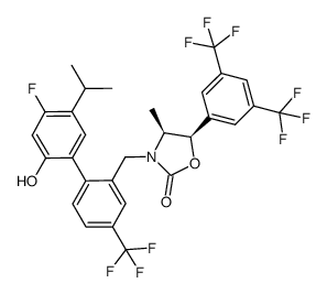 (4S,5R)-5-(3,5-bis(trifluoromethyl)phenyl)-3-((4'-fluoro-5'-isopropyl-2'-hydroxy-4-(trifluoromethyl)biphenyl-2-yl)methyl)-4-methyl-1,3-oxazolidin-2-one Structure