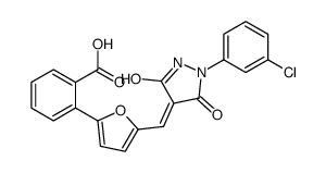 2-[5-[(Z)-[1-(3-chlorophenyl)-3,5-dioxopyrazolidin-4-ylidene]methyl]furan-2-yl]benzoic acid Structure