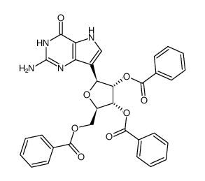 2-amino-7-(2,3,5-tri-O-benzoyl-β-D-ribofuranosyl)-5H-pyrrolo(3,2-d)pyrimidin-4(3H)-one Structure