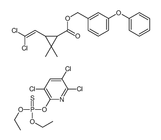 diethoxy-sulfanylidene-(3,5,6-trichloropyridin-2-yl)oxy-λ5-phosphane,(3-phenoxyphenyl)methyl 3-(2,2-dichloroethenyl)-2,2-dimethylcyclopropane-1-carboxylate结构式