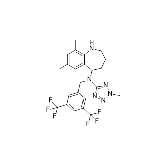 N-(3,5-bis(trifluoromethyl)benzyl)-7,9-dimethyl-N-(2-methyl-2H-tetrazol-5-yl)-2,3,4,5-tetrahydro-1H-benzo[b]azepin-5-amine structure