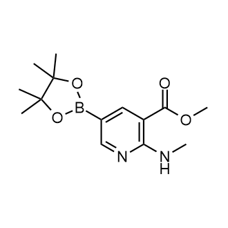 2-(甲基氨基)-5-(4,4,5,5-四甲基-1,3,2-二噁硼烷-2-基)烟酸甲酯结构式