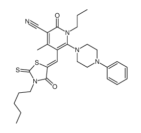 4-methyl-2-oxo-5-[(4-oxo-3-pentyl-2-sulfanylidene-1,3-thiazolidin-5-ylidene)methyl]-6-(4-phenylpiperazin-1-yl)-1-propylpyridine-3-carbonitrile结构式