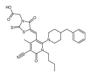 2-[5-[[2-(4-benzylpiperidin-1-yl)-1-butyl-5-cyano-4-methyl-6-oxopyridin-3-yl]methylidene]-4-oxo-2-sulfanylidene-1,3-thiazolidin-3-yl]acetic acid结构式