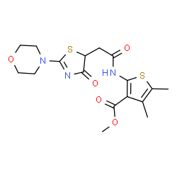 methyl 4,5-dimethyl-2-({[2-(morpholin-4-yl)-4-oxo-4,5-dihydro-1,3-thiazol-5-yl]acetyl}amino)thiophene-3-carboxylate structure