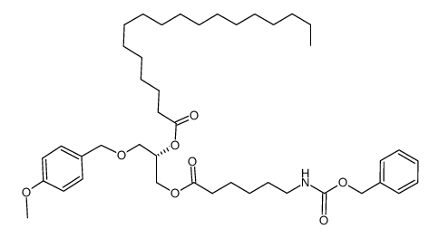 1-O-[6-(N-carbobenzyloxyamino)-hexanoyl]-2-O-octadecanoyl-3-O-(p-methoxybenzyl)-sn-glycerol结构式