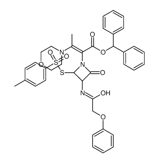 benzhydryl alpha-(1-morpholinoethylidene)-4-oxo-3-[(phenoxyacetyl)amino]-2-[[(p-tolyl)sulphonyl]thio]azetidine-1-acetate结构式