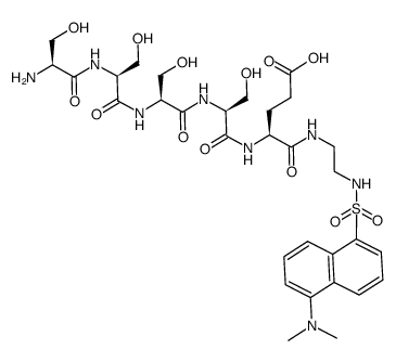 (2S,5S,8S,11S,14S)-2-amino-14-((2-((5-(dimethylamino)naphthalene)-1-sulfonamido)ethyl)carbamoyl)-1-hydroxy-5,8,11-tris(hydroxymethyl)-3,6,9,12-tetraoxo-4,7,10,13-tetraazaheptadecan-17-oic acid Structure