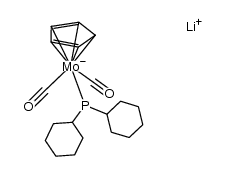 lithium dicarbonyl(η5-cyclopentadienyl)(dicyclohexylphosphine)molybdate(1-) Structure