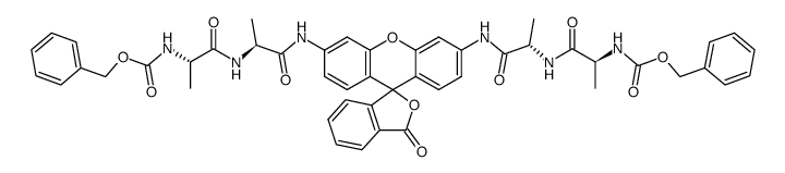 dibenzyl ((2S,2'S)-(((2S,2'S)-((3-oxo-3H-spiro[isobenzofuran-1,9'-xanthene]-3',6'-diyl)bis(azanediyl))bis(1-oxopropane-1,2-diyl))bis(azanediyl))bis(1-oxopropane-1,2-diyl))dicarbamate Structure