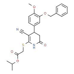 isopropyl 2-((4-(3-(benzyloxy)-4-methoxyphenyl)-3-cyano-6-oxo-1,4,5,6-tetrahydropyridin-2-yl)thio)acetate结构式