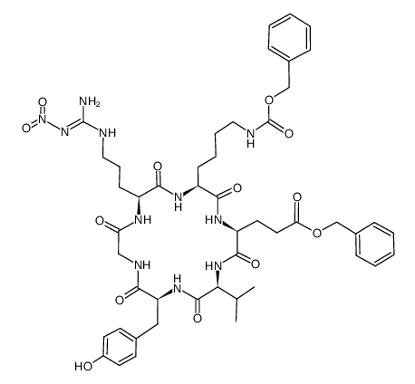 cyclo<-Arg(NO2)-Lys(Z)-Glu(OBzl)-Val-Tyr-Gly->结构式