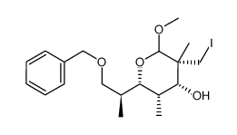 (3R,4R,5S,6S)-6-((S)-1-(benzyloxy)propan-2-yl)-3-(iodomethyl)-2-methoxy-3,5-dimethyltetrahydro-2H-pyran-4-ol结构式