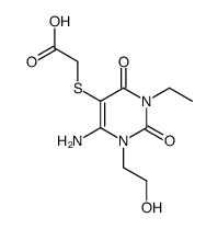 [6-amino-3-ethyl-1-(2-hydroxy-ethyl)-2,4-dioxo-1,2,3,4-tetrahydro-pyrimidin-5-ylsulfanyl]-acetic acid Structure