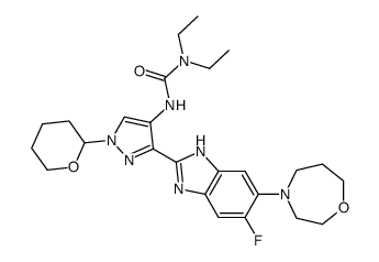 1,1-diethyl-3-[3-(5-fluoro-6-perhydro-1,4-oxazepin-4-yl-1H-benzimidazol-2-yl)-1-(tetrahydropyran-2-yl)-1H-pyrazol-4-yl]urea Structure
