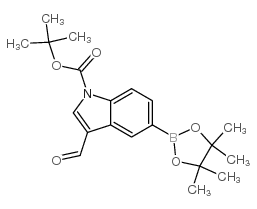 3-甲酰基-5-(4,4,5,5-四甲基-1,3,2-二氧硼杂环戊烷-2-基)-1H-吲哚-1-羧酸叔丁酯图片