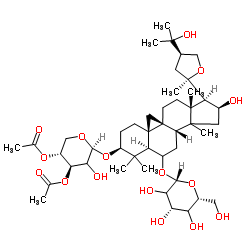 (3β,6α,16β,20R,24S)-3-O-[(3,4-二乙酰基-β-D-木糖)]-20, 24-环氧-16,25-二羟基-9,19-环羊毛甾烷-6-O-葡萄糖苷结构式