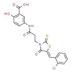 5-({3-[5-(2-chlorobenzylidene)-4-oxo-2-thioxo-1,3-thiazolidin-3-yl]propanoyl}amino)-2-hydroxybenzoic acid Structure