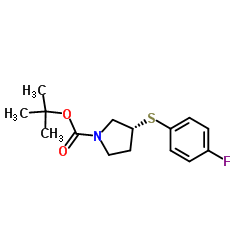 (R)-3-(4-Fluoro-phenylsulfanyl)-pyrrolidine-1-carboxylic acid tert-butyl ester结构式