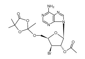 9-(2-O-acetyl-3-bromo-3-deoxy-5-O-(2,4,4-trimethyl-5-oxo-1,3-dioxolan-2-yl)-β-D-xylofuranosyl)adenine Structure