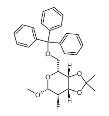 methyl 2-deoxy-2-fluoro-3,4-O-isopropylidene-6-O-trityl-β-D-galactopyranoside结构式