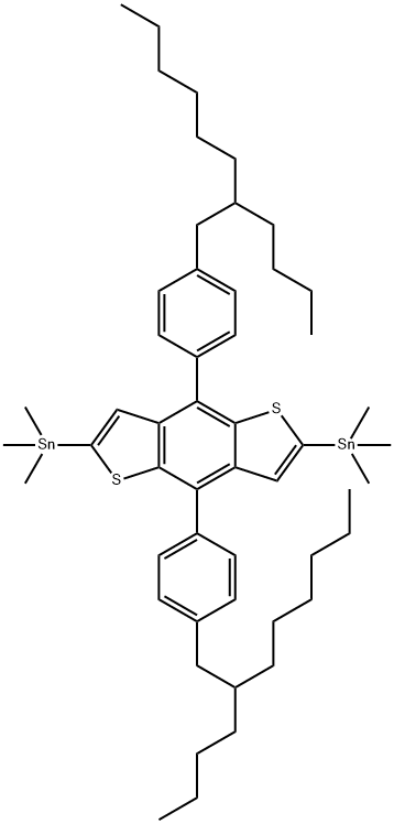 (4,8-bis(4-(2-butyloctyl)phenyl)benzo[1,2-b:4,5-b']dithiophene-2,6-diyl)bis(trimethylstannane) structure