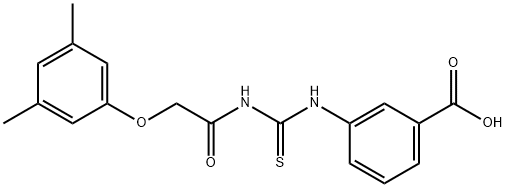 3-[[[[(3,5-dimethylphenoxy)acetyl]amino]thioxomethyl]amino]-benzoic acid Structure