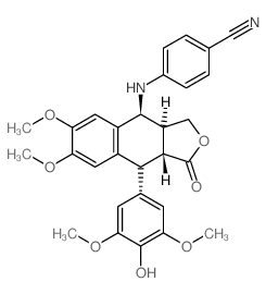 Benzonitrile, 4-[[1,3,3a,4,9,9a-hexahydro-9-(4-hydroxy-3,5-dimethoxyphenyl)-6,7-dimethoxy-1-oxonaphtho[2,3-c]furan-4-yl]amino]-, [3aS-(3a.alpha.,4.beta.,9.alpha.,9a.beta.)]- structure