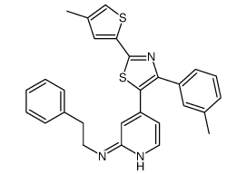 4-[4-(3-methylphenyl)-2-(4-methylthiophen-2-yl)-1,3-thiazol-5-yl]-N-(2-phenylethyl)pyridin-2-amine结构式