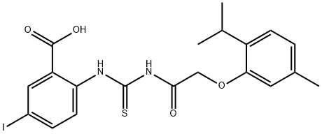 5-iodo-2-[[[[[5-methyl-2-(1-methylethyl)phenoxy]acetyl]amino]thioxomethyl]amino]-benzoic acid structure