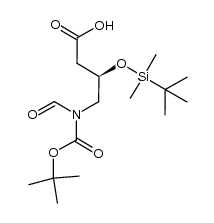 (3R)-4-(N-tert-butoxycarbonyl-N-formylamino)-3-(tert-butyldimethylsilyloxy)butyric acid结构式