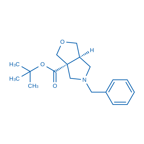 rel-(3aR,6aR)-5-苄基四氢-1H-呋喃并[3,4-c]吡咯-3a(3H)-羧酸叔丁酯结构式