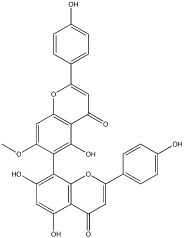 (-)-4',4''',5,5'',7''-Pentahydroxy-7-methoxy-6,8''-biflavone structure