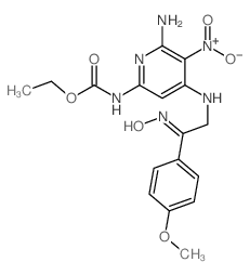 Carbamic acid,[6-amino-4-[[2-(hydroxyimino)-2-(4-methoxyphenyl)ethyl]amino]-5-nitro-2-pyridinyl]-,ethyl ester (9CI)结构式