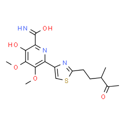 3-Hydroxy-4,5-dimethoxy-6-[2-(3-methyl-4-oxopentyl)-4-thiazolyl]-2-pyridinecarboxamide structure