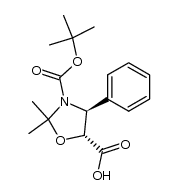 (4S,5R)-3-(tert-butoxycarbonyl)-2,2-dimethyl-4-phenyloxazolidine-5-carboxylic acid结构式