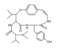 N,N-dimethyl-L-valine (4S)-7t-(4-hydroxy-benzyl)-3t-isopropyl-5,8-dioxo-2-oxa-6,9-diaza-1(1,4)-benzena-cycloundecaphan-10c-en-4r-ylamide结构式