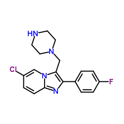 6-CHLORO-2-(4-FLUORO-PHENYL)-3-PIPERAZIN-1-YLMETHYL-IMIDAZO[1,2-A]PYRIDINE结构式