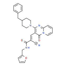 (2E)-3-[2-(4-benzylpiperidin-1-yl)-4-oxo-4H-pyrido[1,2-a]pyrimidin-3-yl]-2-cyano-N-(furan-2-ylmethyl)prop-2-enamide structure