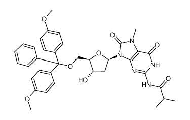 2-N-isobutyryl-5'-O-(4',4'-dimethoxytrityl)-7-methyl-8-oxo-2'-deoxyguanosine结构式