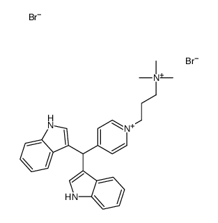 3-[4-[bis(1H-indol-3-yl)methyl]pyridin-1-ium-1-yl]propyl-trimethylazanium,dibromide Structure