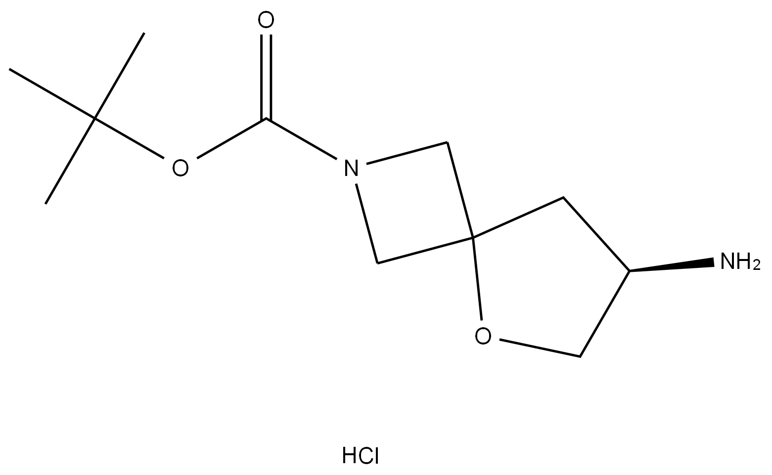 5-Oxa-2-azaspiro[3.4]octane-2-carboxylic acid, 7-amino-, 1,1-dimethylethyl ester, hydrochloride (1:1), (7R)-结构式