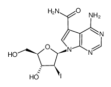 4-amino-7-(2-deoxy-2-iodo-β-D-arabinofuranosyl)pyrrolo<2,3-d>pyrimidine-5-carboxamide Structure