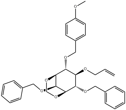 myo-Inositol, 4-O-(4-methoxyphenyl)methyl-1,3-O-methylene-2,6-bis-O-(phenylmethyl)-5-O-2-propenyl-结构式