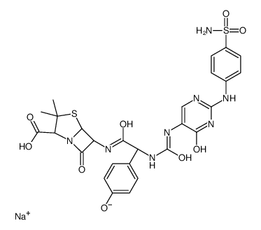 Sodium (2S,5R,6R)-6-({(4-hydroxyphenyl)[({6-oxo-2-[(4-sulfamoylph enyl)amino]-1,6-dihydro-5-pyrimidinyl}carbamoyl)amino]acetyl}amin o)-3,3-dimethyl-7-oxo-4-thia-1-azabicyclo[3.2.0]heptane-2-carboxy late结构式