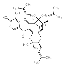 10-(3,4-Dihydroxybenzoyl)-3,4,5,6,7,8-hexahydro-2,2,7,7-tetramethyl-3α,6α,8-tris(3-methyl-2-butenyl)-9H-4aβ,8β-methano-2H-cycloocta[b]pyran-9,11-dione picture