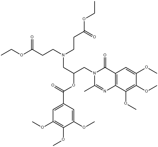 -bta--Alanine,N-(3-ethoxy-3-oxopropyl)-N-[2-[(3,4,5-trimethoxybenzoyl)oxy]-3-(6,7,8-trimethoxy-2-methyl-4-oxo-3(4H)-quinazolinyl)propyl]-,ethyl ester结构式