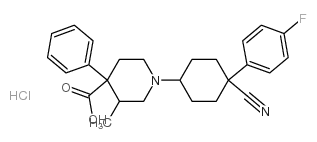 1-[4-cyano-4-(4-fluorophenyl)cyclohexyl]-3-methyl-4-phenylpiperidine-4-carboxylic acid monohydrochloride结构式