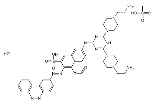 7-[[4,6-bis[4-(2-aminoethyl)piperazin-1-yl]-1,3,5-triazin-2-yl]amino]-4-formyloxy-3-[(4-phenyldiazenylphenyl)diazenyl]naphthalene-2-sulfonic acid,methanesulfonic acid,hydrochloride Structure